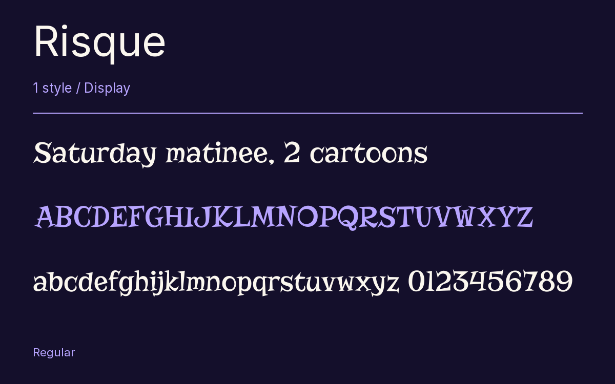 Risque type specimen with letters and figures