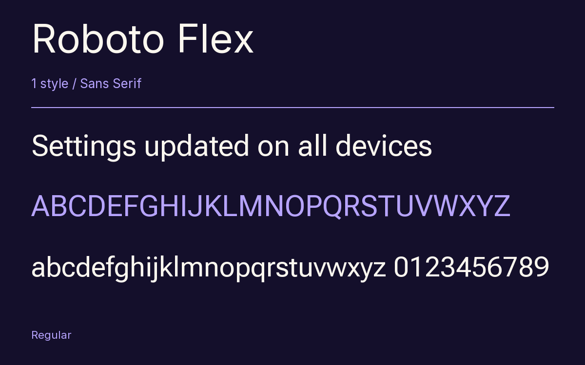 Roboto Flex type specimen with letters and figures