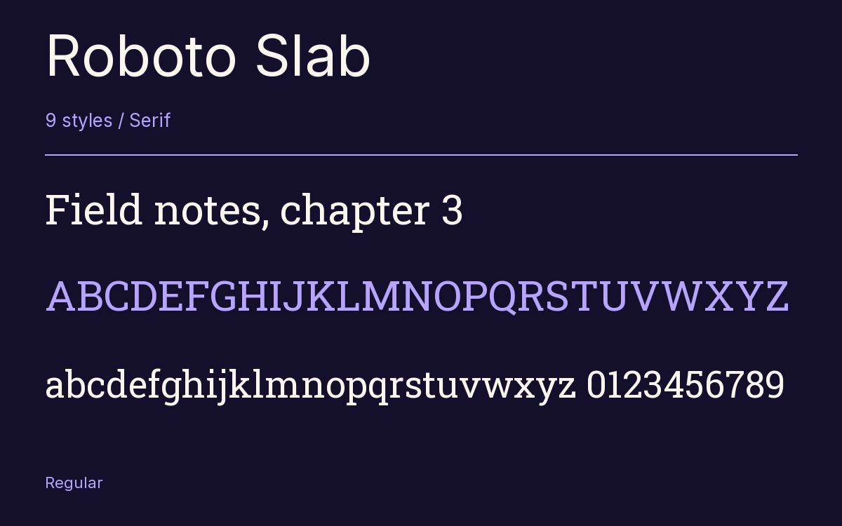 Roboto Slab type specimen with letters and figures