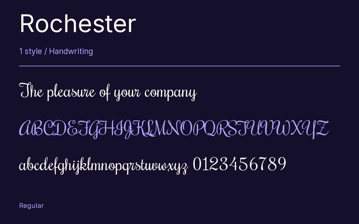 Rochester type specimen with letters and figures