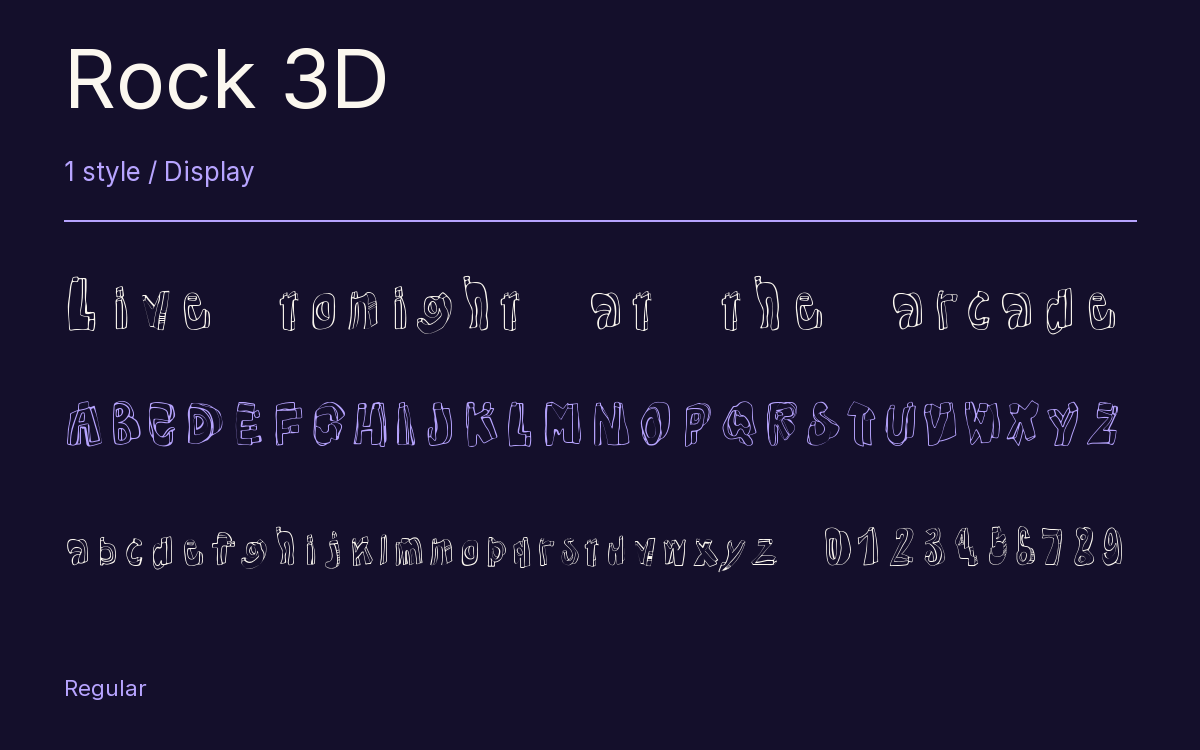 Rock 3D type specimen with letters and figures