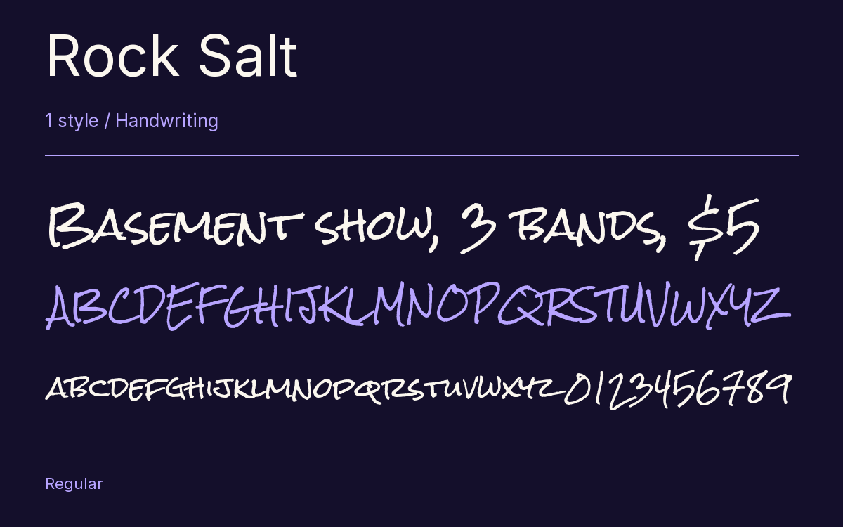 Rock Salt type specimen with letters and figures