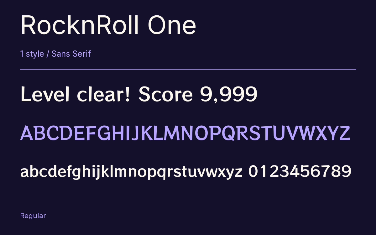 RocknRoll One type specimen with letters and figures