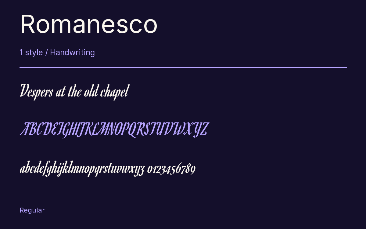 Romanesco type specimen with letters and figures