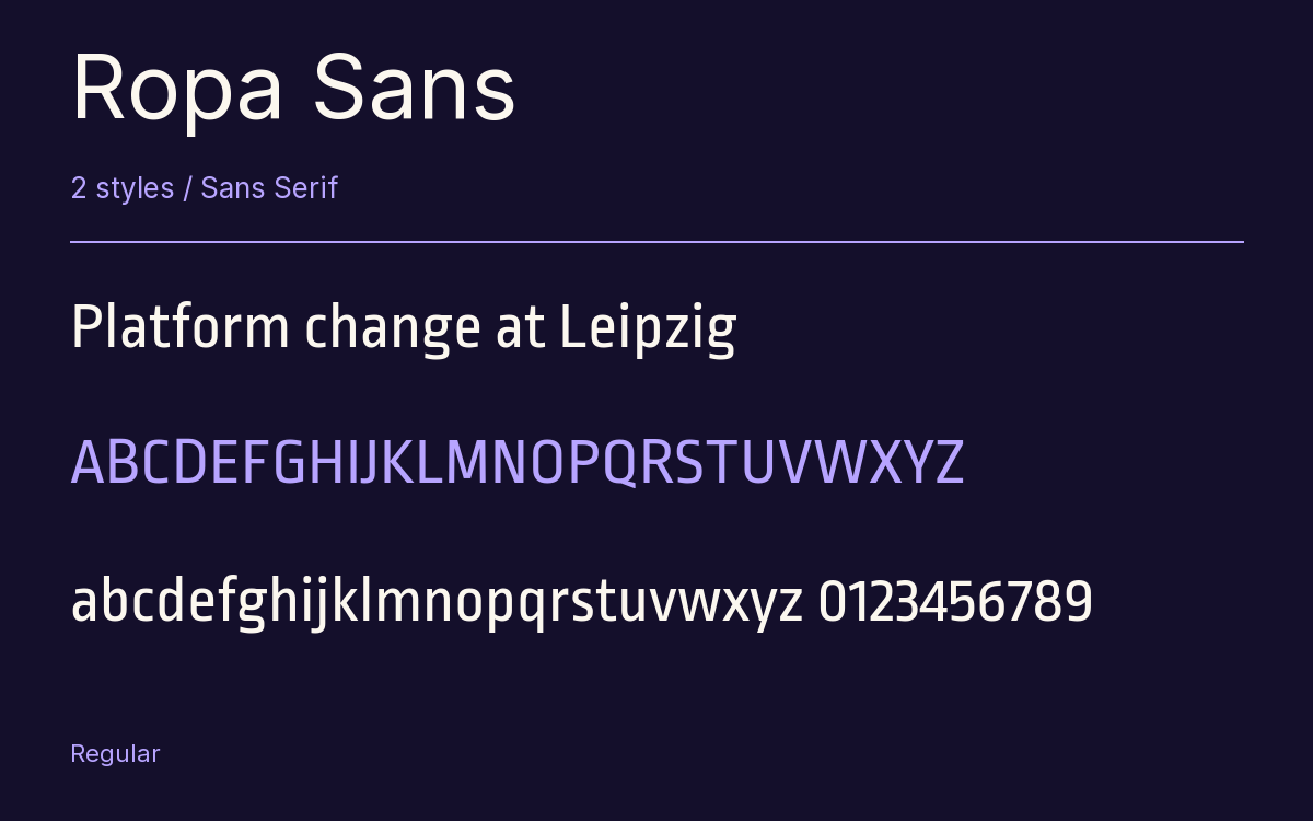 Ropa Sans type specimen with letters and figures