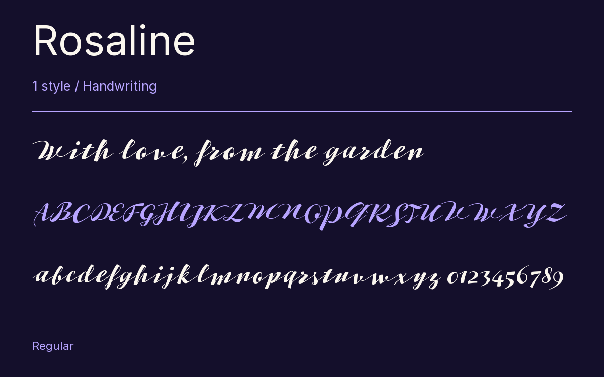 Rosaline type specimen with letters and figures