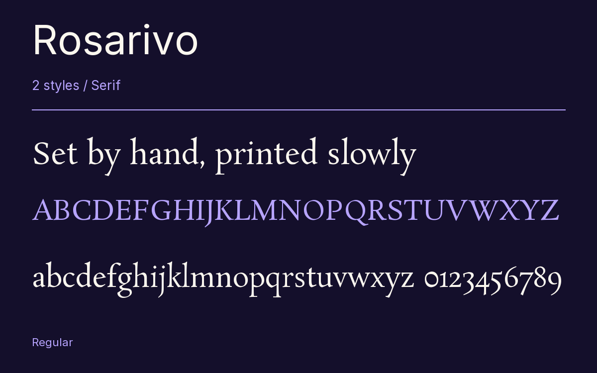 Rosarivo type specimen with letters and figures