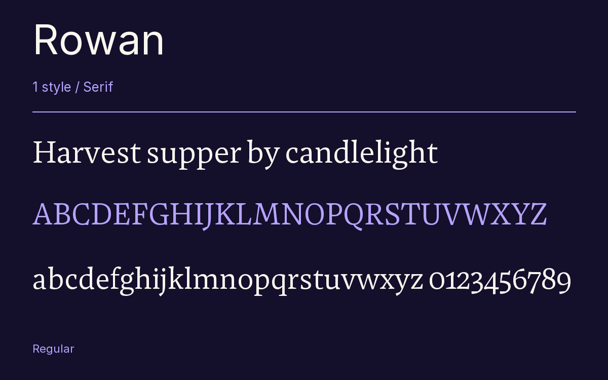 Rowan type specimen with letters and figures