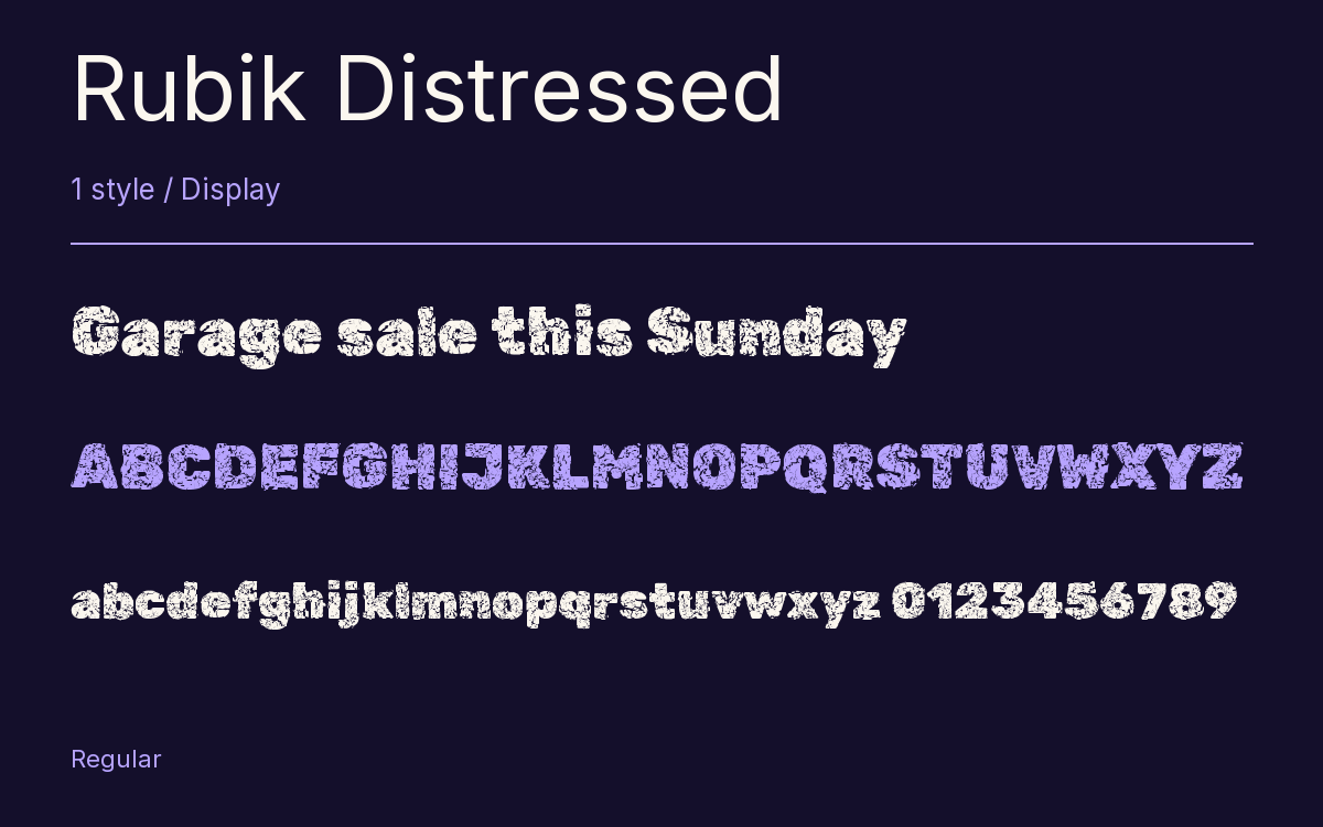 Rubik Distressed type specimen with letters and figures