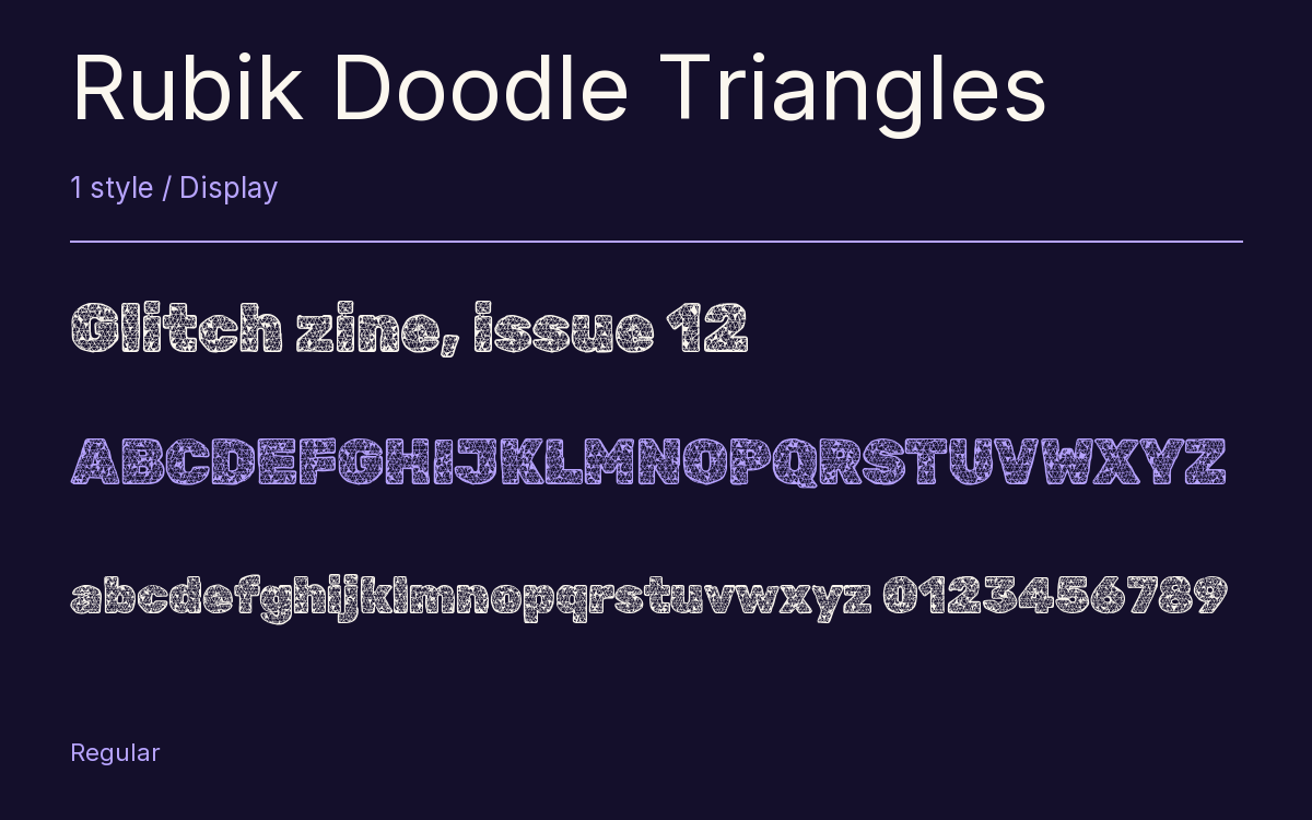 Rubik Doodle Triangles type specimen with letters and figures