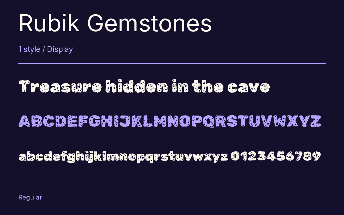Rubik Gemstones type specimen with letters and figures