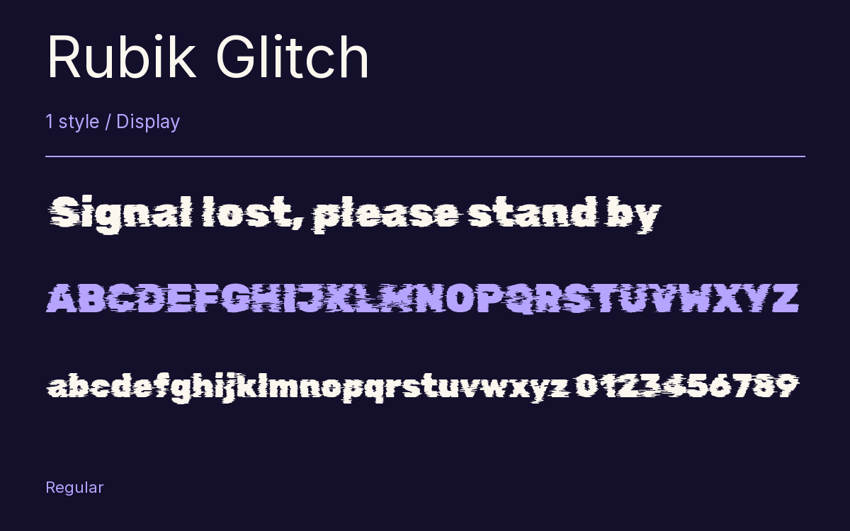 Rubik Glitch type specimen with letters and figures