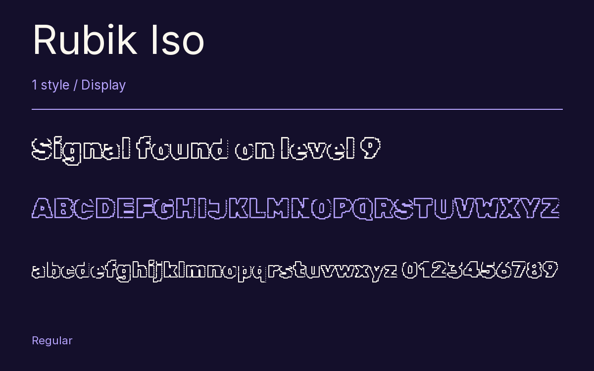 Rubik Iso type specimen with letters and figures