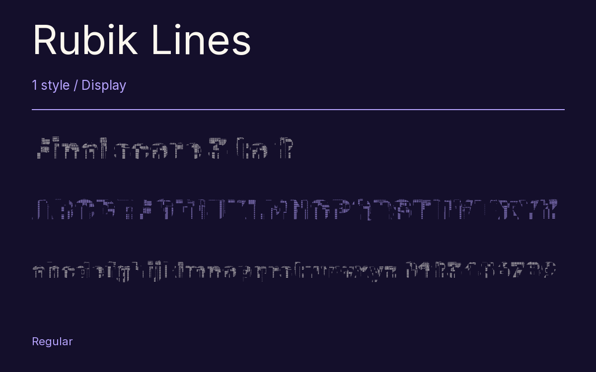 Rubik Lines type specimen with letters and figures