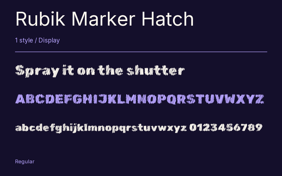Rubik Marker Hatch type specimen with letters and figures