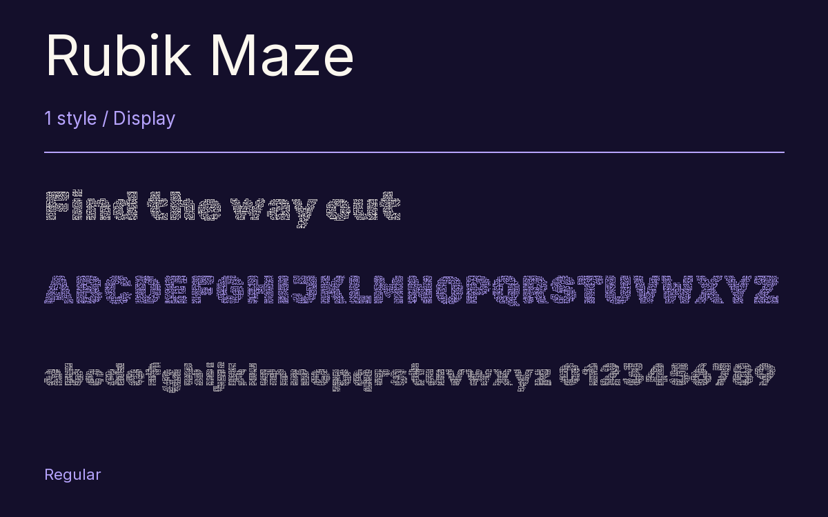 Rubik Maze type specimen with letters and figures