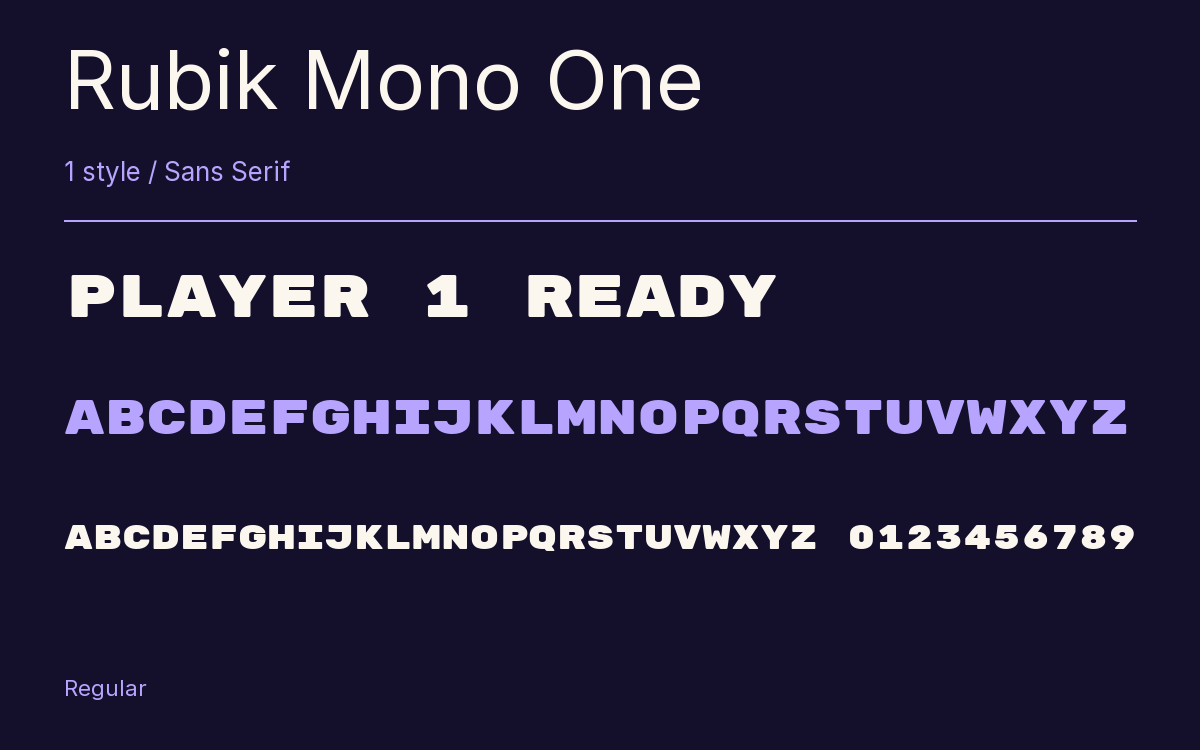 Rubik Mono One type specimen with letters and figures