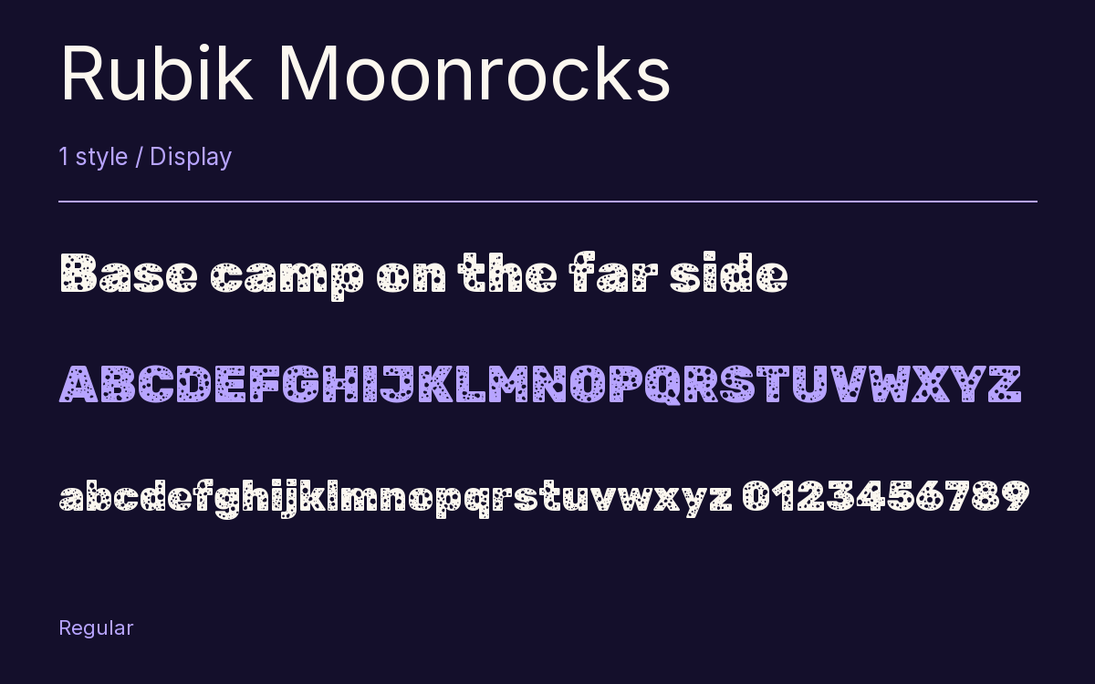 Rubik Moonrocks type specimen with letters and figures
