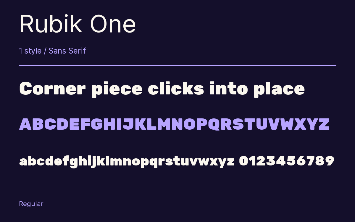 Rubik One type specimen with letters and figures