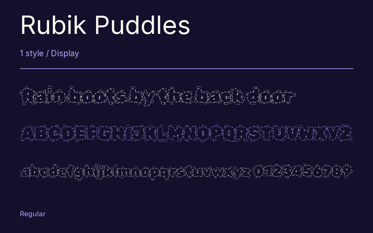 Rubik Puddles type specimen with letters and figures