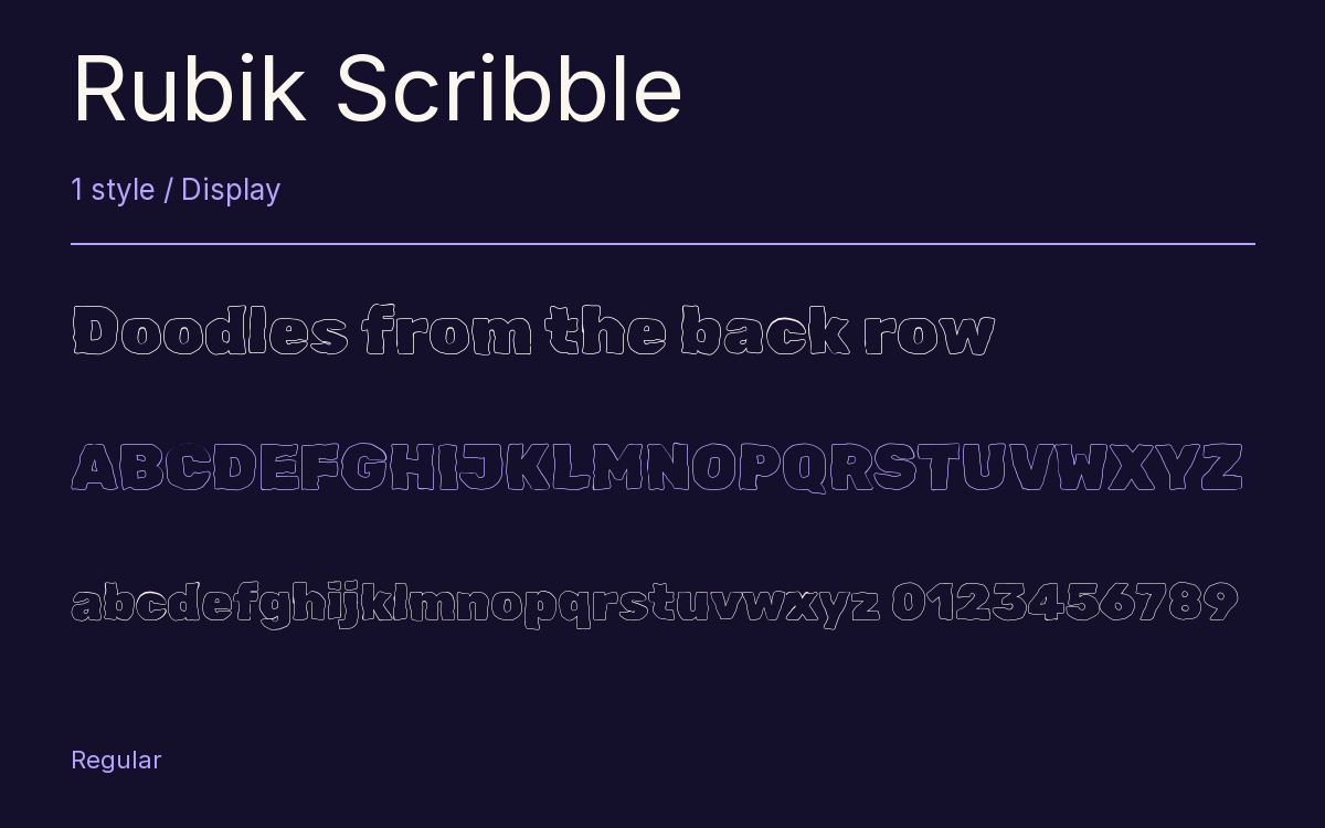Rubik Scribble type specimen with letters and figures