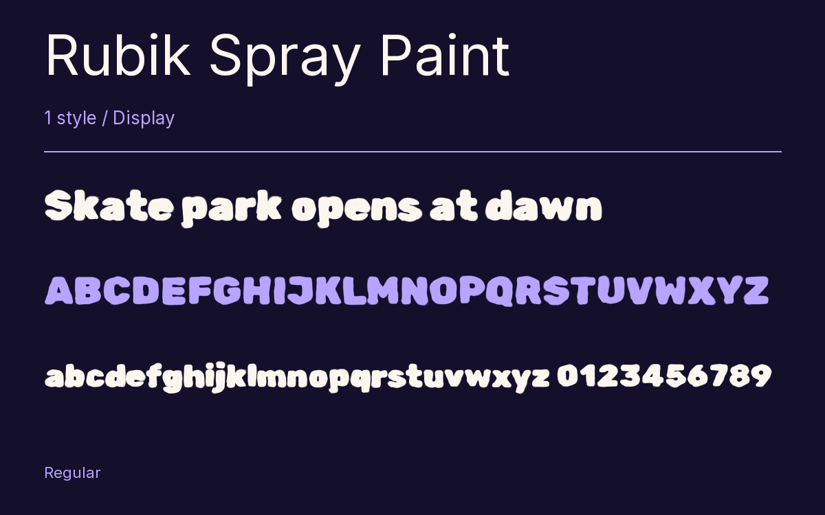 Rubik Spray Paint type specimen with letters and figures