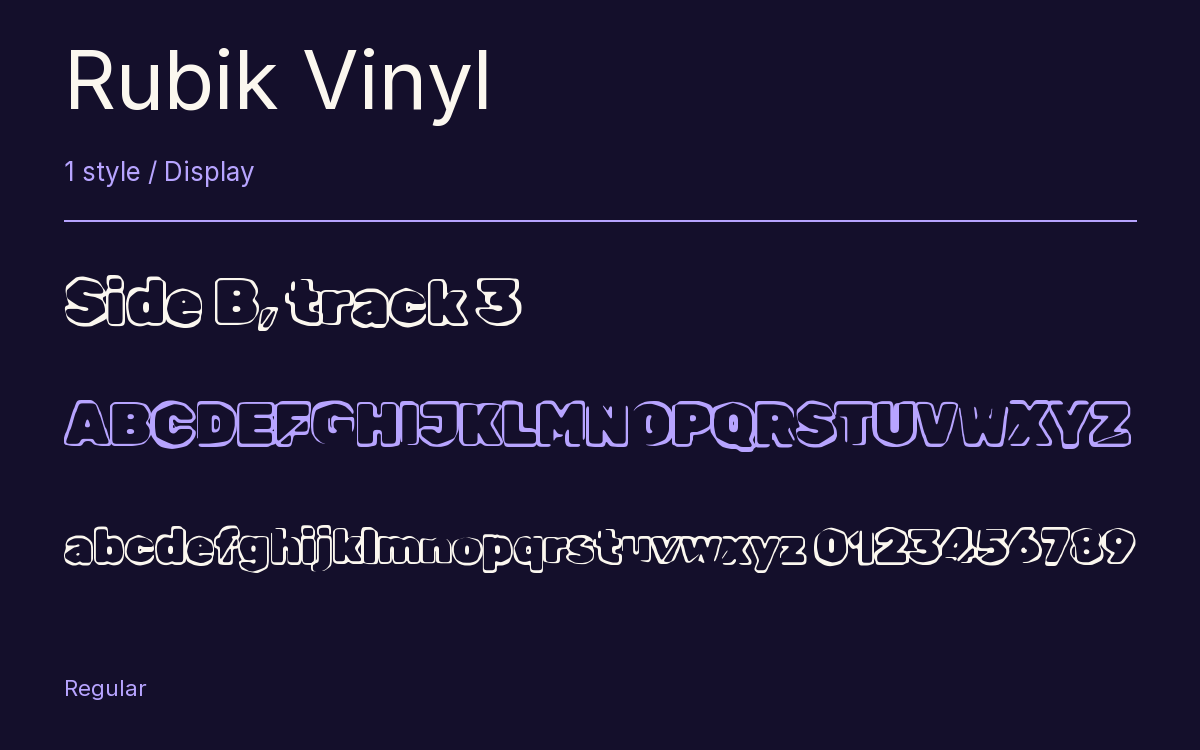 Rubik Vinyl type specimen with letters and figures