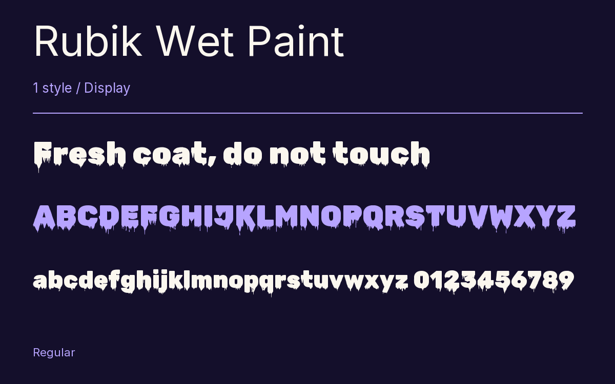Rubik Wet Paint type specimen with letters and figures