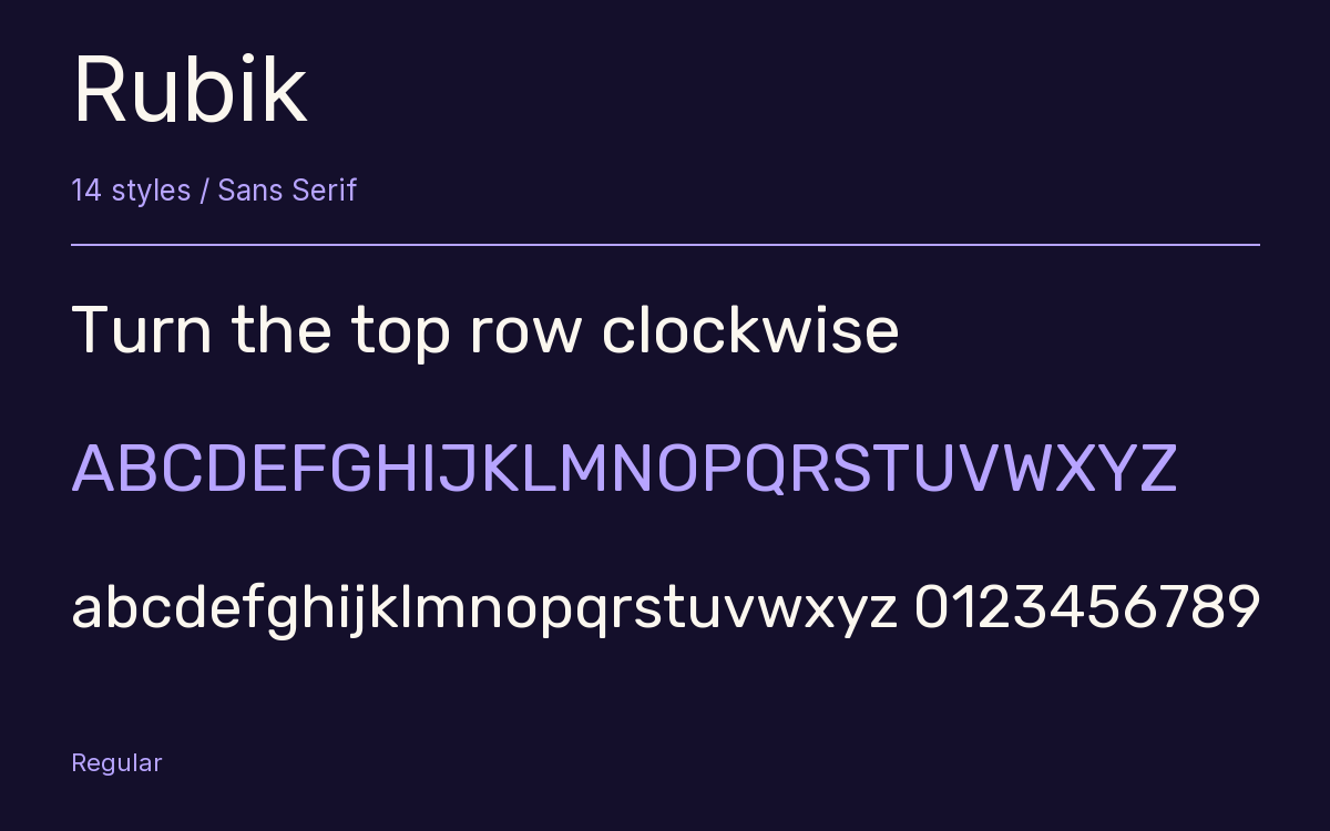 Rubik type specimen with letters and figures