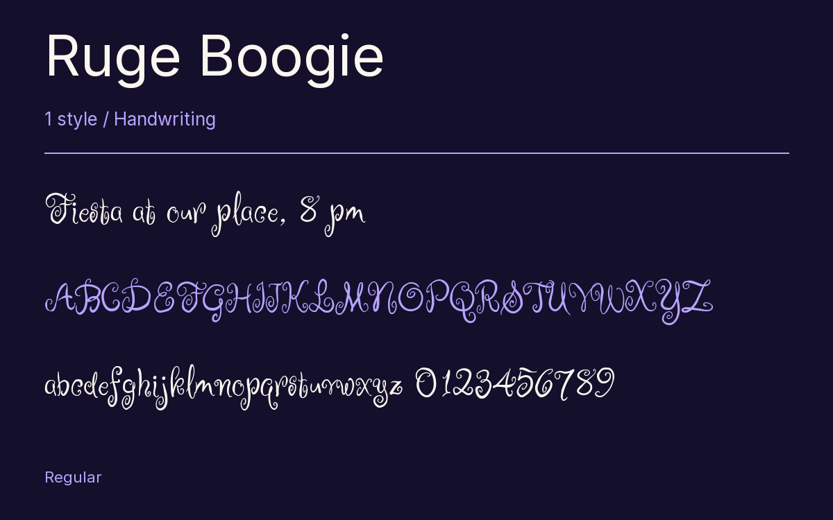 Ruge Boogie type specimen with letters and figures