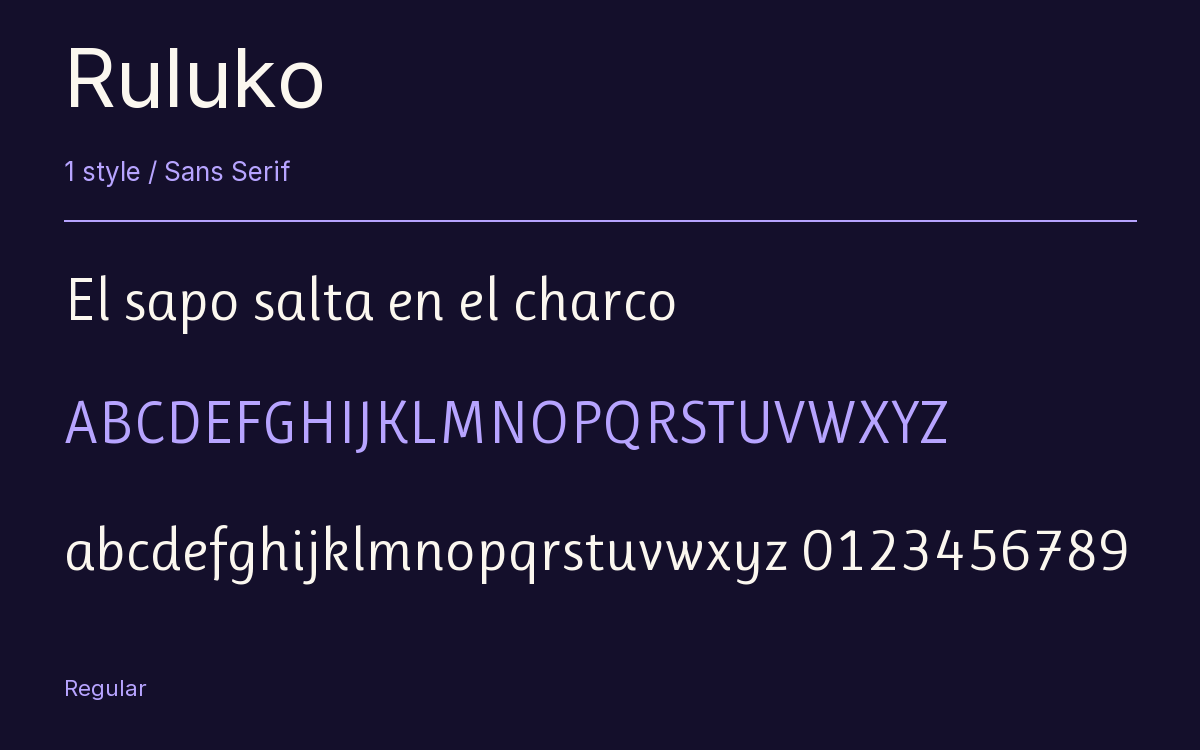 Ruluko type specimen with letters and figures