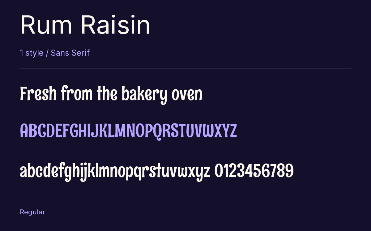 Rum Raisin type specimen with letters and figures