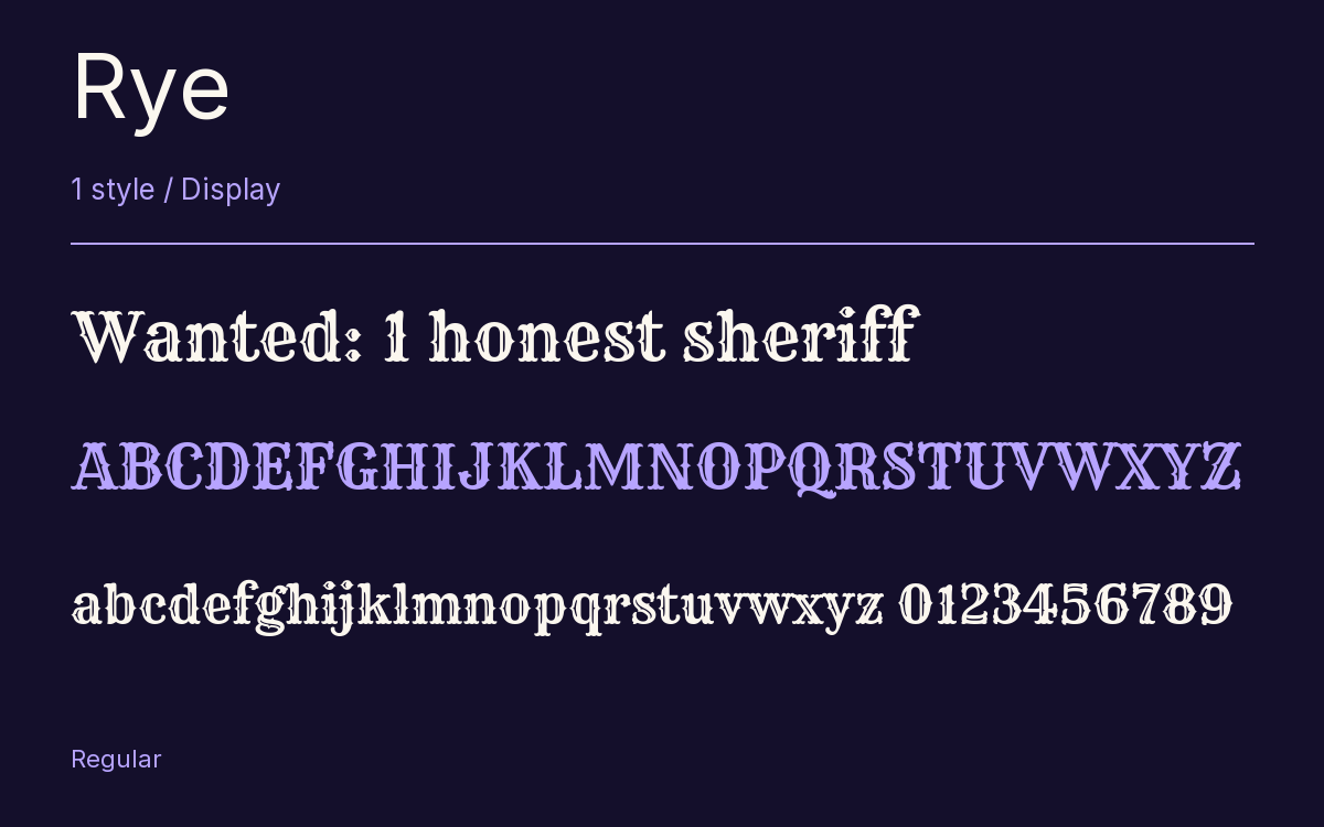 Rye type specimen with letters and figures