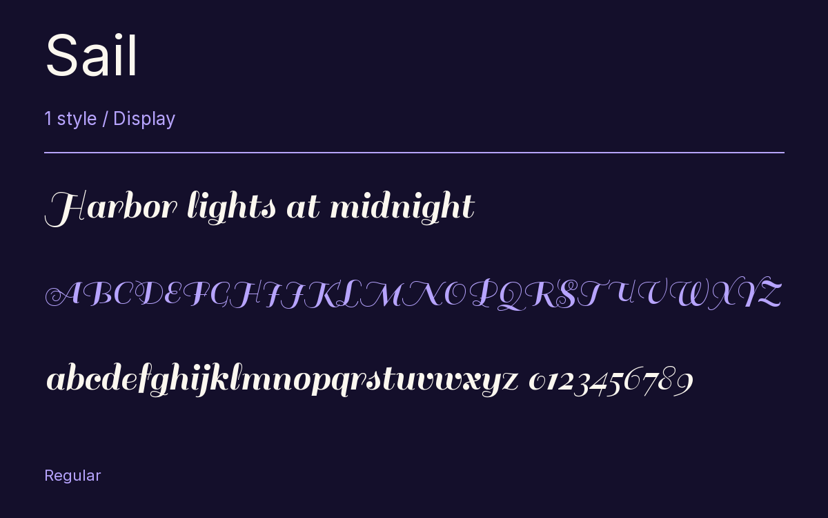 Sail type specimen with letters and figures