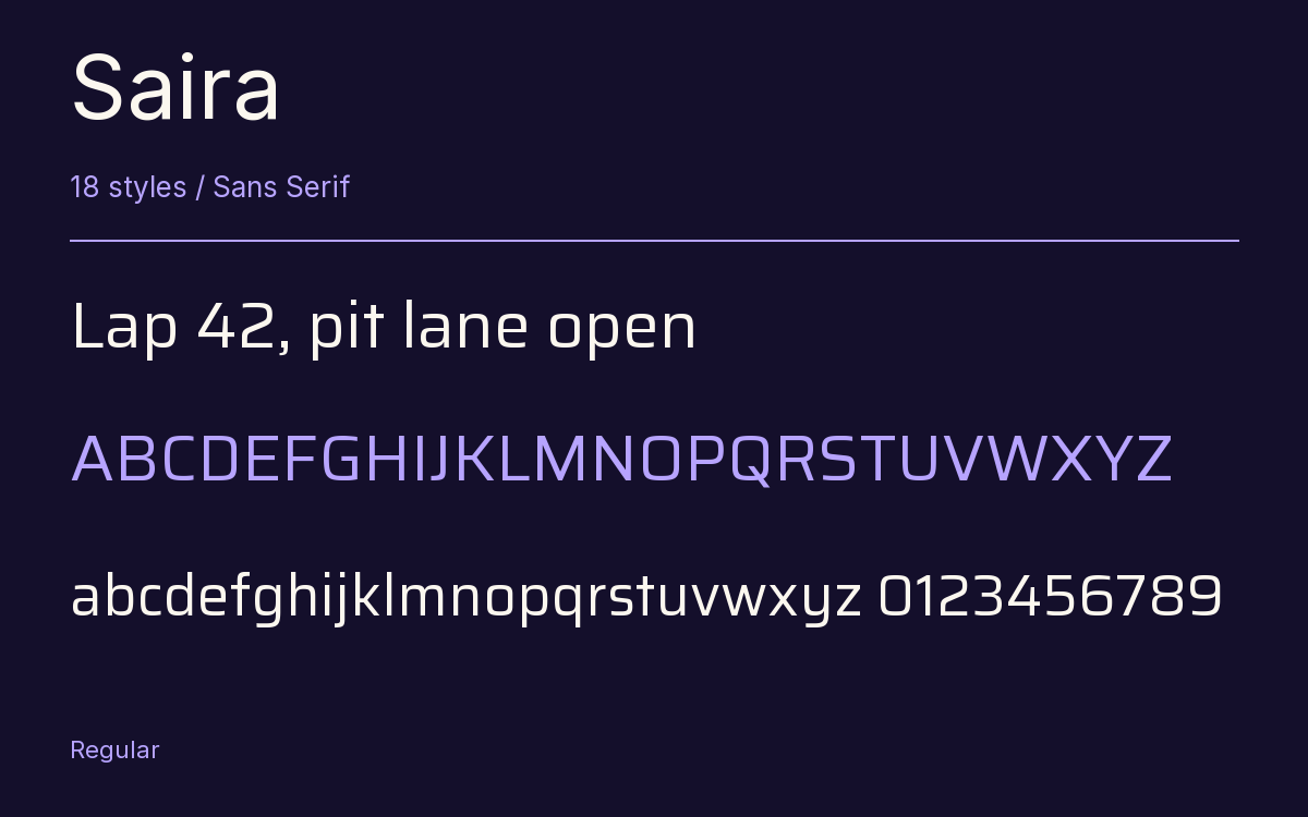 Saira type specimen with letters and figures