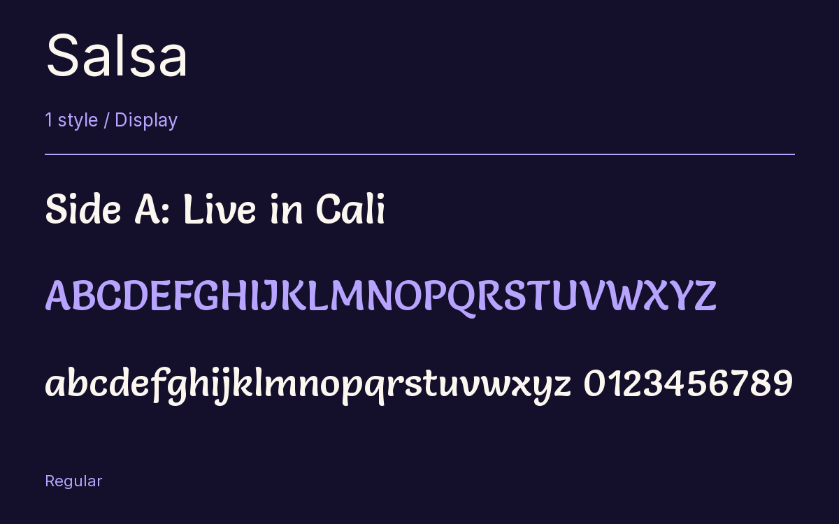 Salsa type specimen with letters and figures