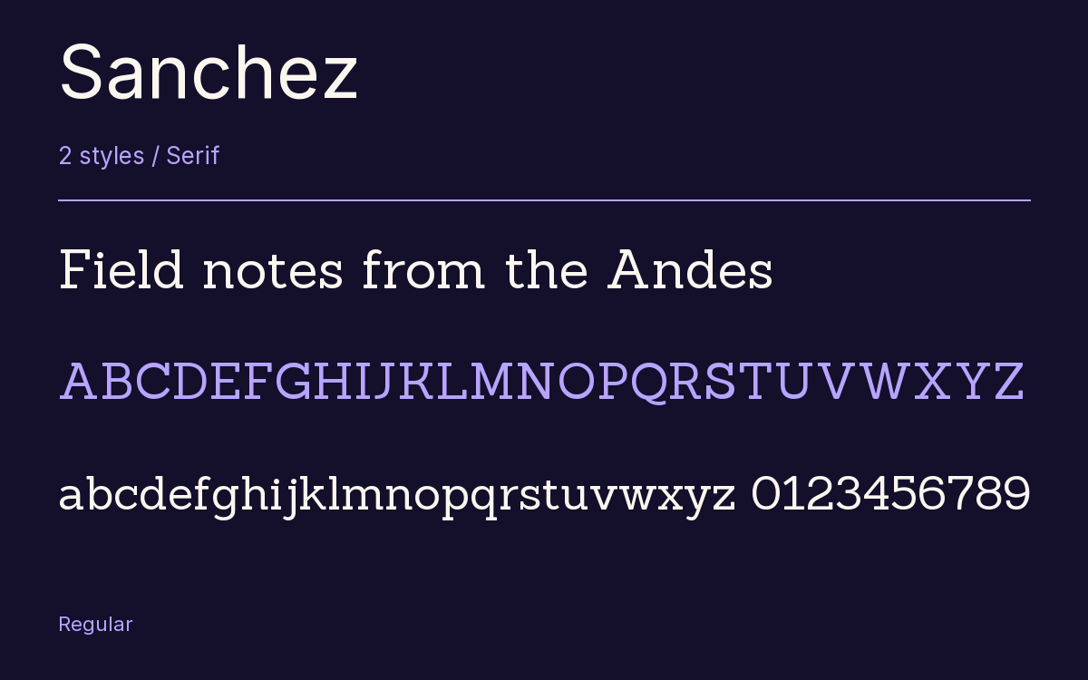 Sanchez type specimen with letters and figures