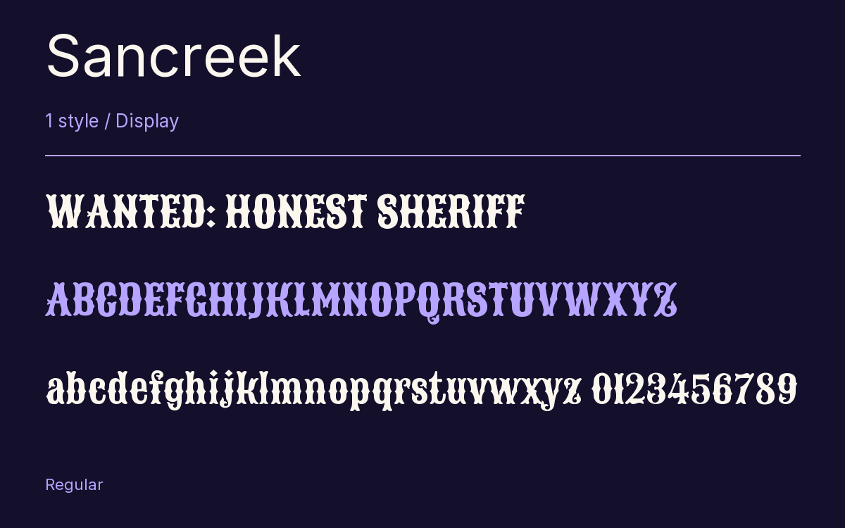 Sancreek type specimen with letters and figures
