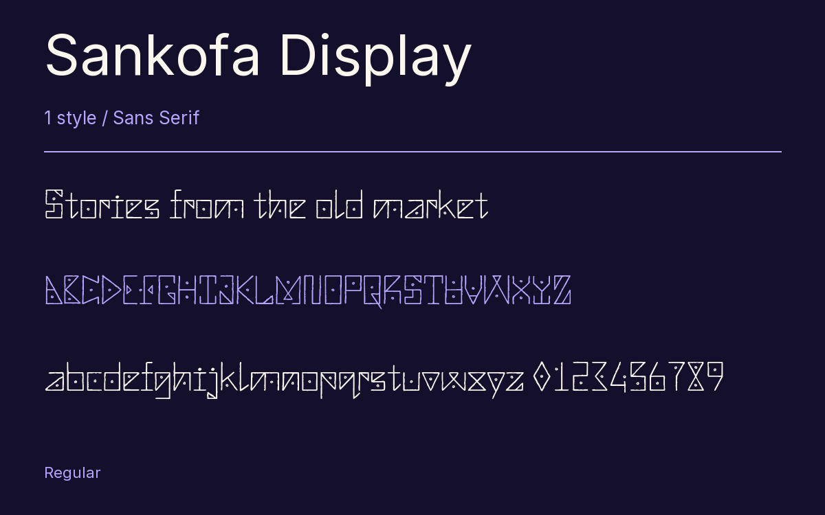 Sankofa Display type specimen with letters and figures