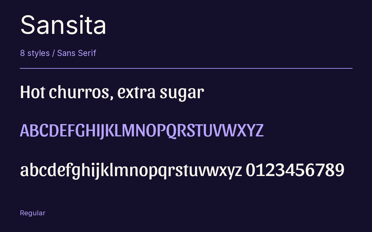 Sansita type specimen with letters and figures