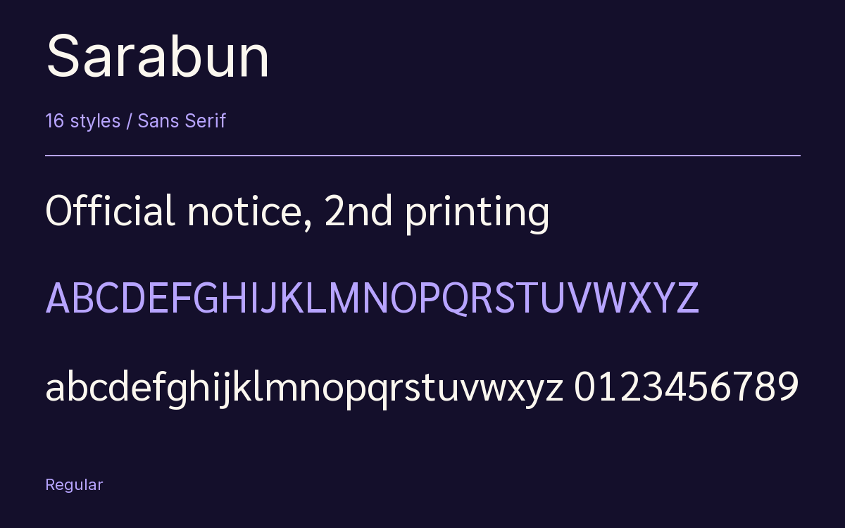 Sarabun type specimen with letters and figures