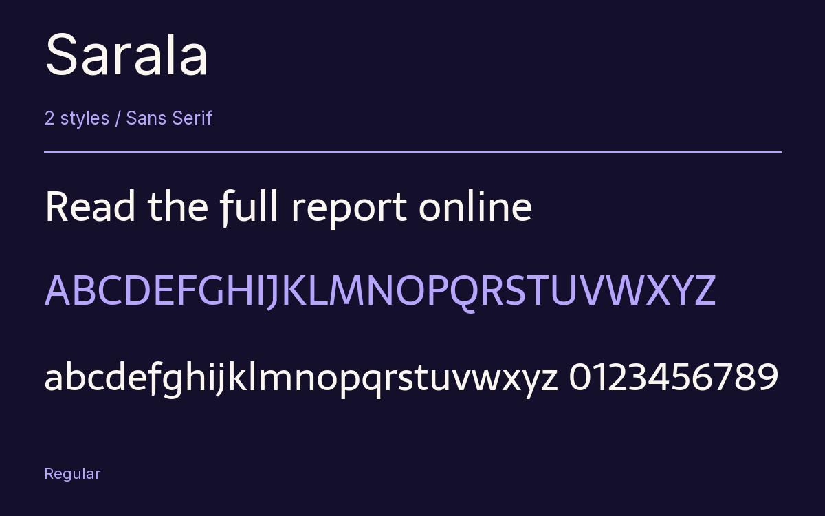 Sarala type specimen with letters and figures