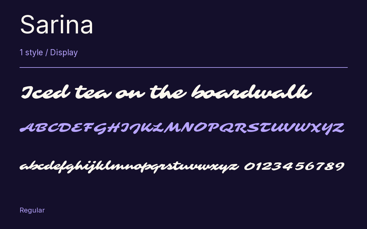 Sarina type specimen with letters and figures
