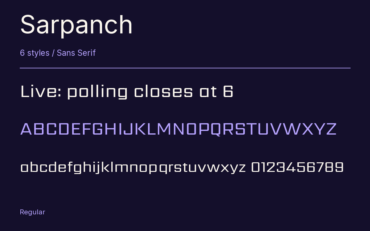 Sarpanch type specimen with letters and figures
