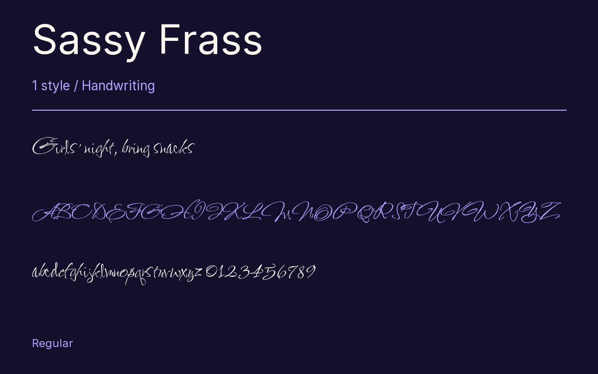 Sassy Frass type specimen with letters and figures