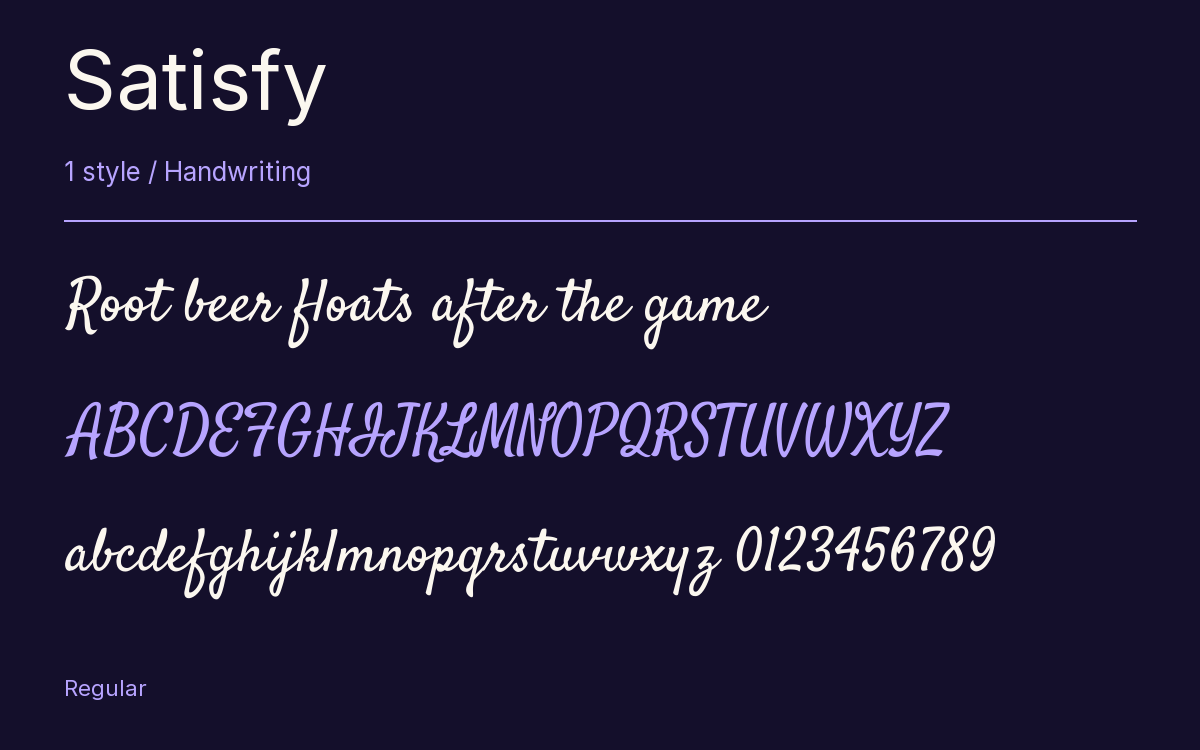 Satisfy type specimen with letters and figures