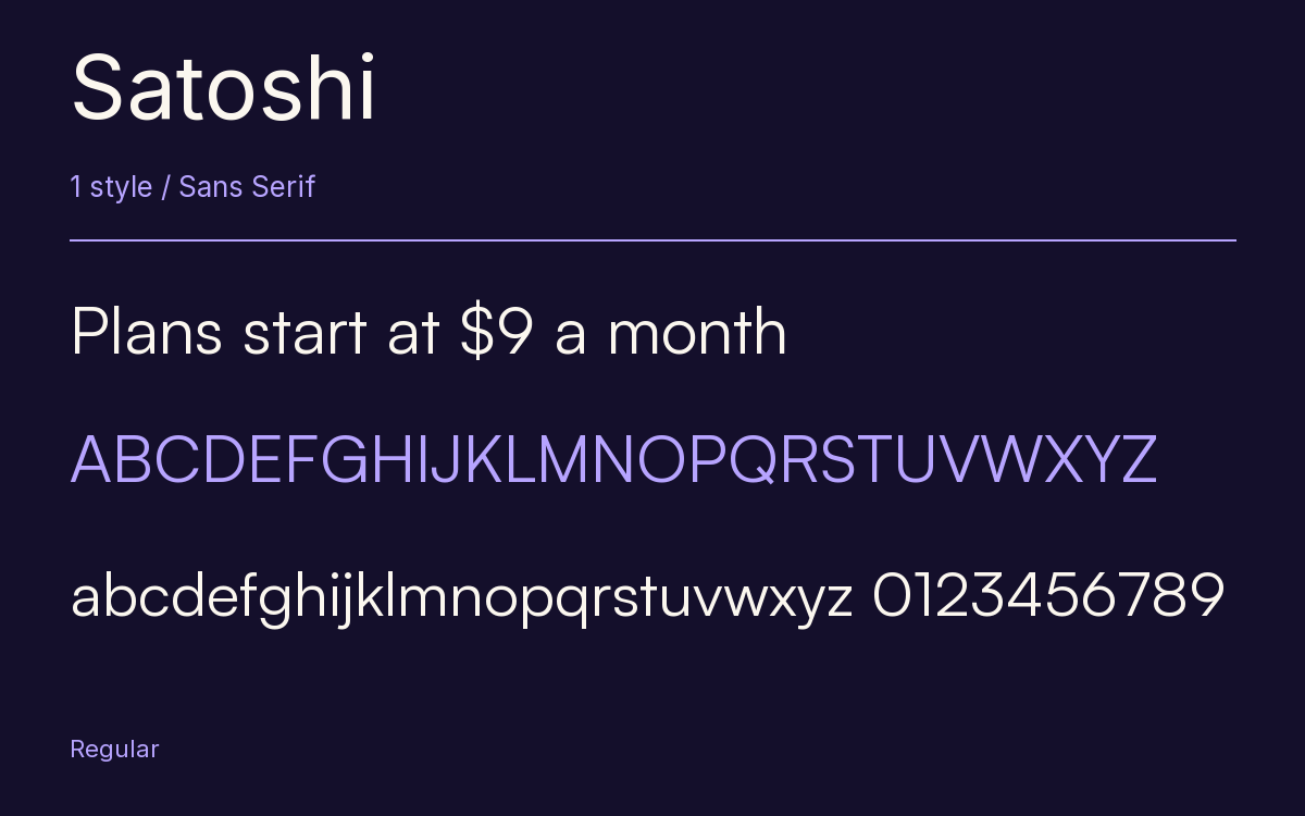 Satoshi type specimen with letters and figures