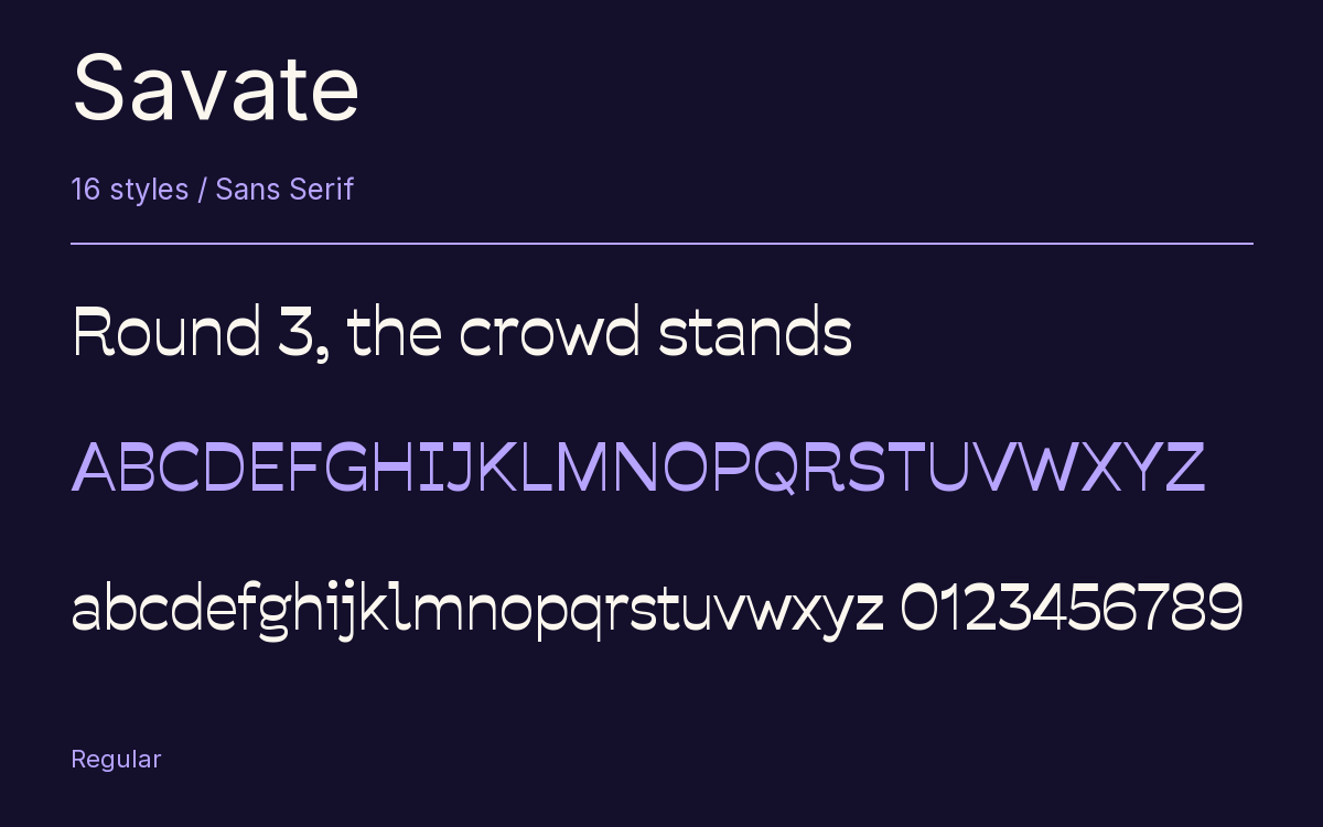 Savate type specimen with letters and figures