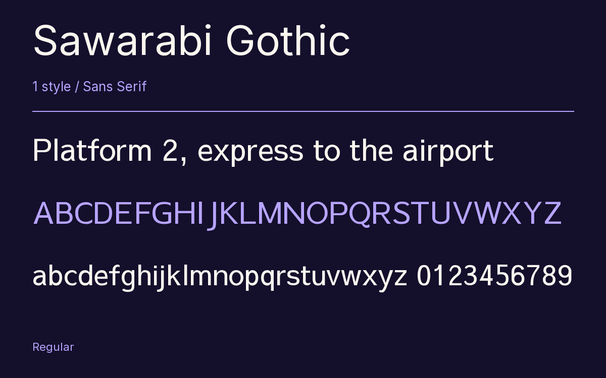 Sawarabi Gothic type specimen with letters and figures