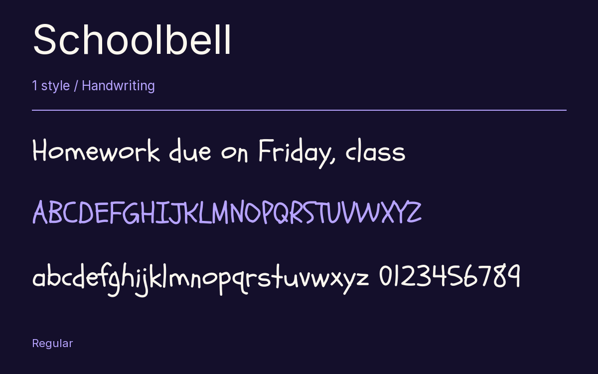 Schoolbell type specimen with letters and figures
